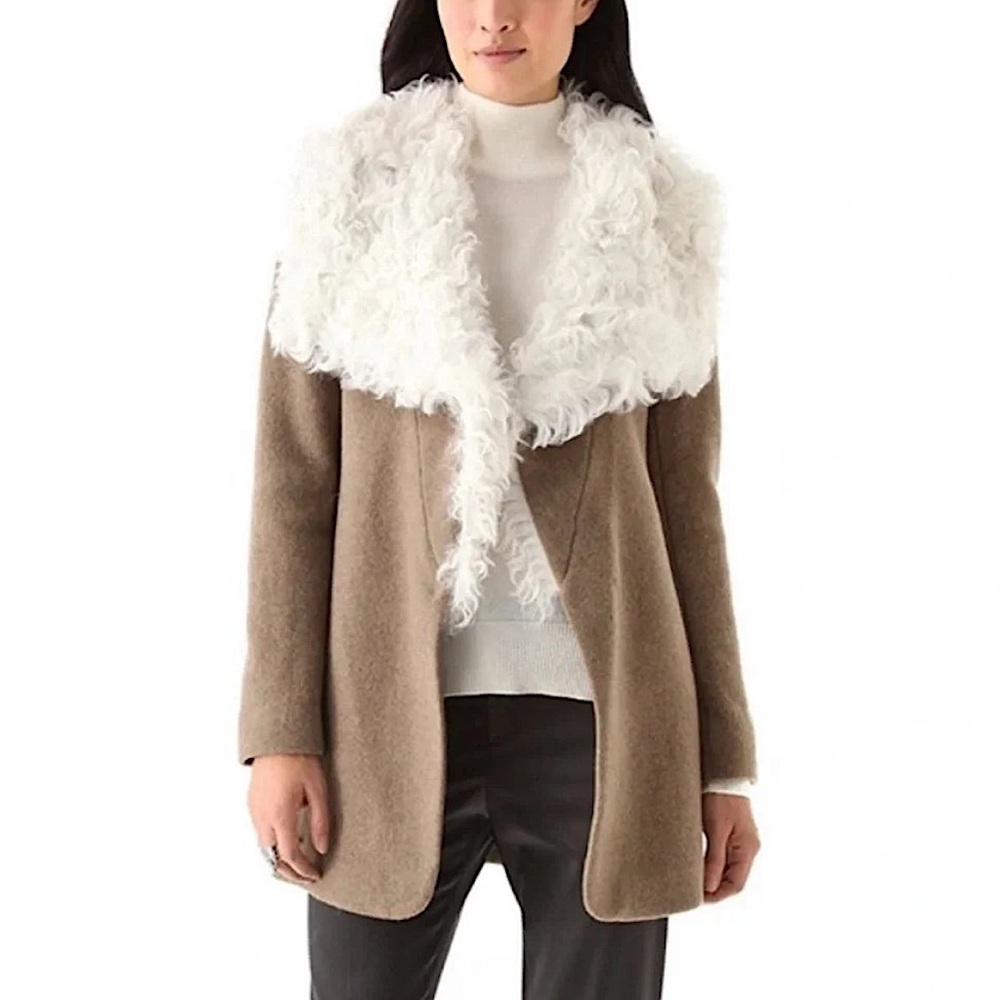 THEORY Troyda lamb shearling collar wool cashmere sweater jacket size large